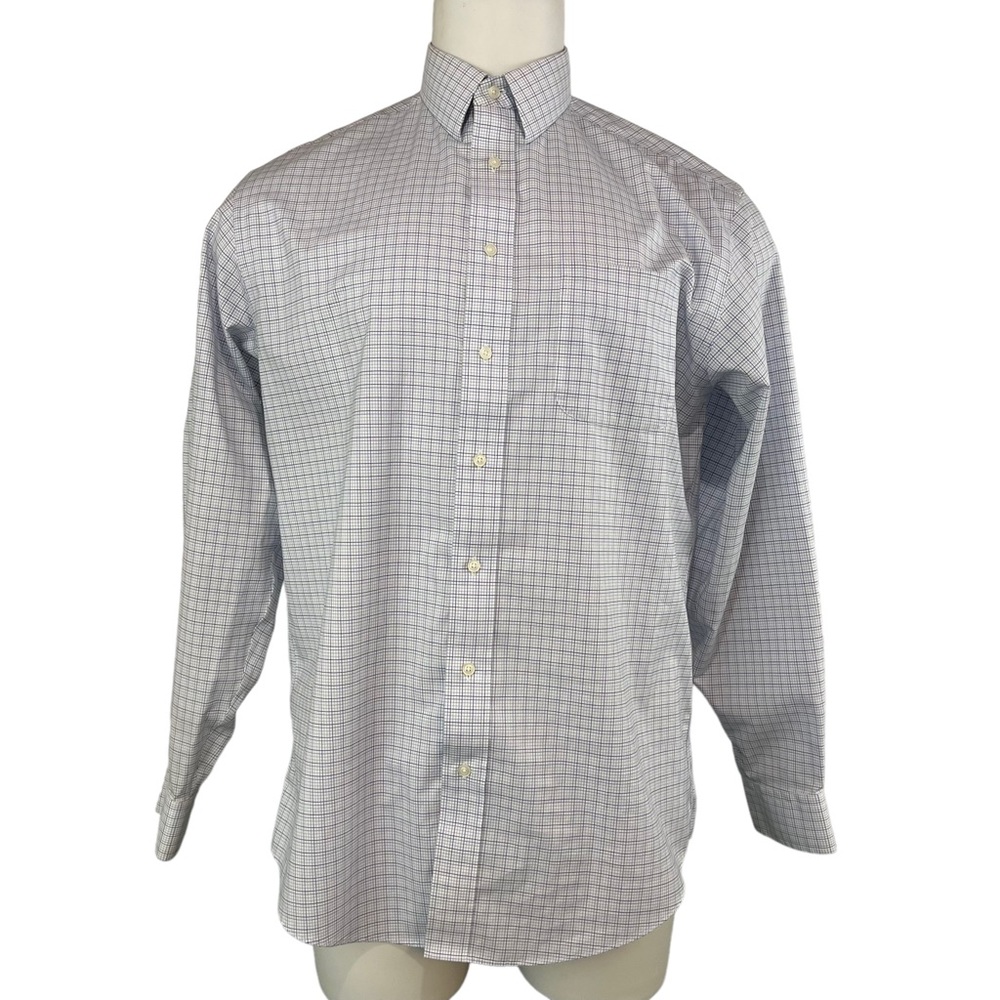 Jos. A. Bank Dusty Blue Plaid Long Sleeve Dress Shirt Size 16 Traveler (76)